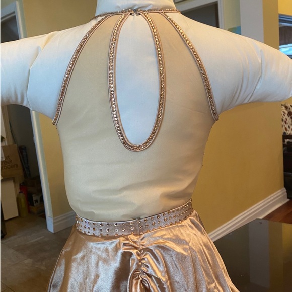 Double Platinum Girls Performance Satin Asymmetrical Halter Leotard & Skirt - Picture 2 of 4